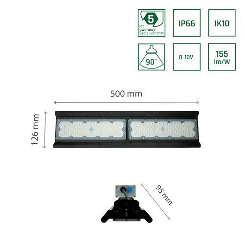 OPRAWA HALLS LINE HIGH BAY 100W Barwa Neutralna 230V 90st IP66 500x126x95mm SLI048001NW_PW