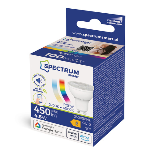 Żarówka LED ściemnialna GU10 5W 230V RGBW+CCT+DIM Wi-Fi/BT Spectrum SMART WOJ+14415