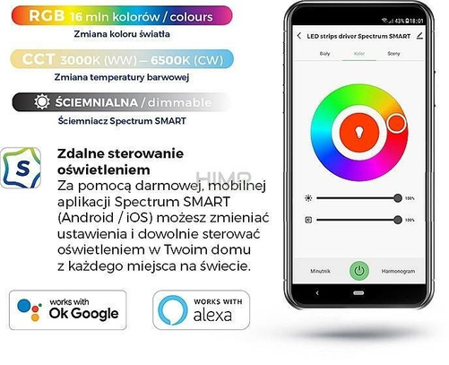 Kontroler do pasków LED RGBW+CCT+DIMM 12/24V DC 120W/240W Wi-Fi Spectrum SMART WOJ+05642