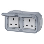 Nowe Plexo - Gniazdo standard brytyjski 2x2P+Z zaciski śrubowe, komplet natynkowy 13A-250V~ - szare - Legrand 069739L