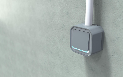 Nowe Plexo - Przycisk jednobiegunowy z podświetleniem, komplet natynkowy 10A-250V~ - szary - Legrand 069722L