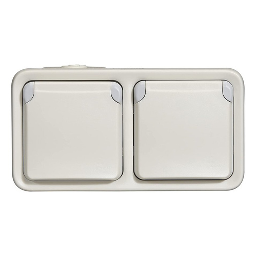 PLEXO55 Gniazdo natynkowe poziome hermetyczne podwójne 2x2P+Z BIAŁE/ECRU komplet Legrand 069919