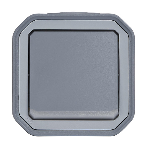 Nowe Plexo - Łącznik dwubiegunowy ze wskaźnikiem, komplet natynkowy 10AX-250V~ - szary - Legrand 069726L