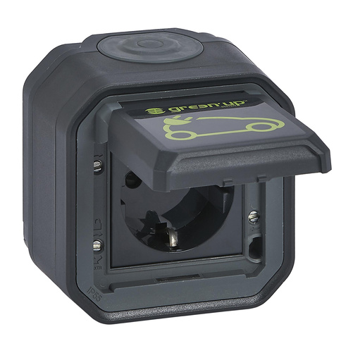 Nowe Plexo - Gniazdo Schuko do ładowania samochodów elektrycznych, komplet natynkowy 16A-250V~ - antracyt - Legrand 069708L