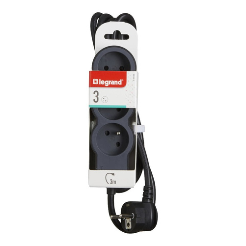 Przedłużacz 3x2P+Z, z przewodem 3.0M - czarny/grafitowy Legrand