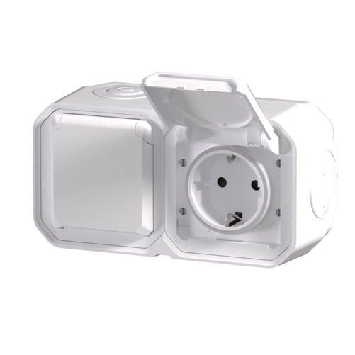 Nowe Plexo - Gniazdo Schuko 2x2P+Z poziome, komplet natynkowy 16A-250V~ - białe - Legrand 069772L