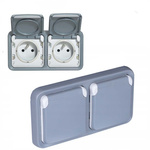 PLEXO55 Gniazdo podtynkowe poziome hermetyczne podwójne 2x2P+Z SZARE komplet Legrand