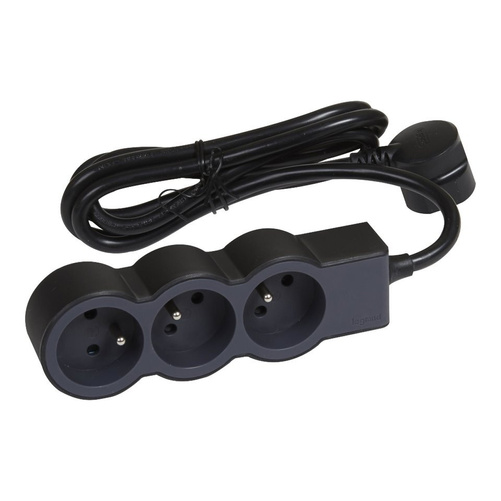 Przedłużacz 3x2P+Z, z przewodem 1.5M - czarny/grafitowy Legrand 049472