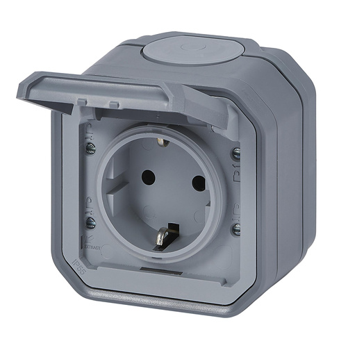 Nowe Plexo - Gniazdo Schuko 2P+Z zaciski automatyczne, komplet natynkowy 16 A-250V~ - szare - Legrand 069730L