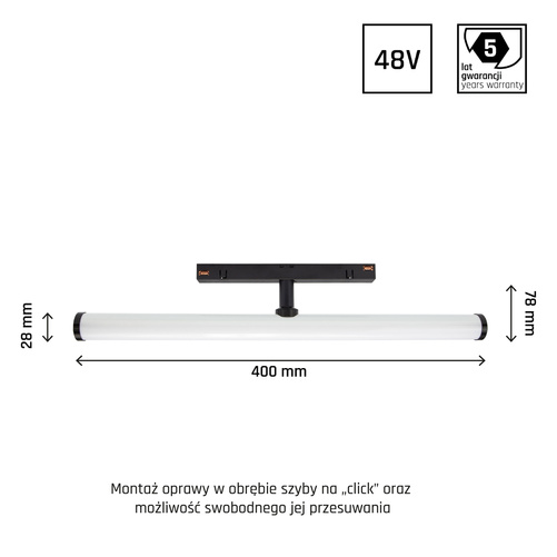 SYSTEM SHIFT - BEAM oprawa na szynoprzewód 28x400x75mm 12W 150st czarny 5 lat gw. DALI