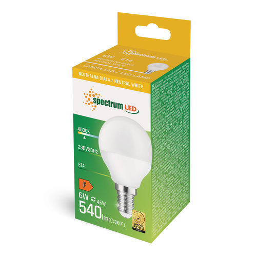Żarówka LED KULKA E-14 230V 6W Barwa Neutralna SpectrumLED WOJ+13756