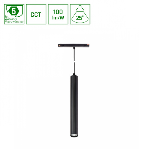 SYSTEM SHIFT CCT- HANGIT OPRAWA ZWIS 40X297 (900MM KABEL) 12W 25ST CZARNY CCT SWITCH 5 LAT GW.