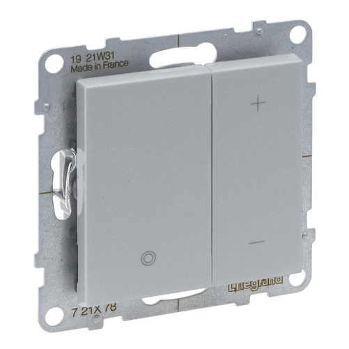 SUNO - Ściemniacz przyciskowy - 240 V~ - 50 Hz - 5 - 75 W ( 10 lamp maks.) dla lamp LED i świetlówek kompaktowych z opcją ściemniania - bez zacisku neutralnego, Aluminium - Legrand 721378