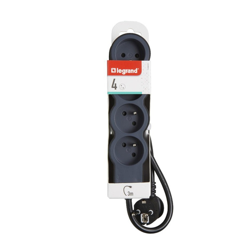 Przedłużacz 4x2P+Z, z przewodem 3.0M - czarny/grafitowy Legrand 049491