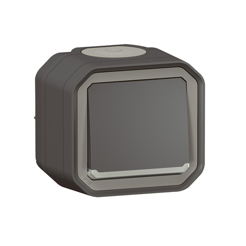 Nowe Plexo - Łącznik schodowy z podświetleniem, komplet natynkowy 10AX-250V~ - antracyt - Legrand 069736L