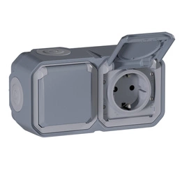 Nowe Plexo - Gniazdo Schuko 2x2P+Z poziome, komplet natynkowy 16A-250V~ - szare - Legrand 069742L