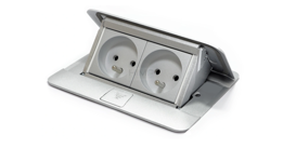 Minipuszka POP-UP do blatów ALUMINIUM wyposażona w gniazda 2P+Z Legrand 054011
